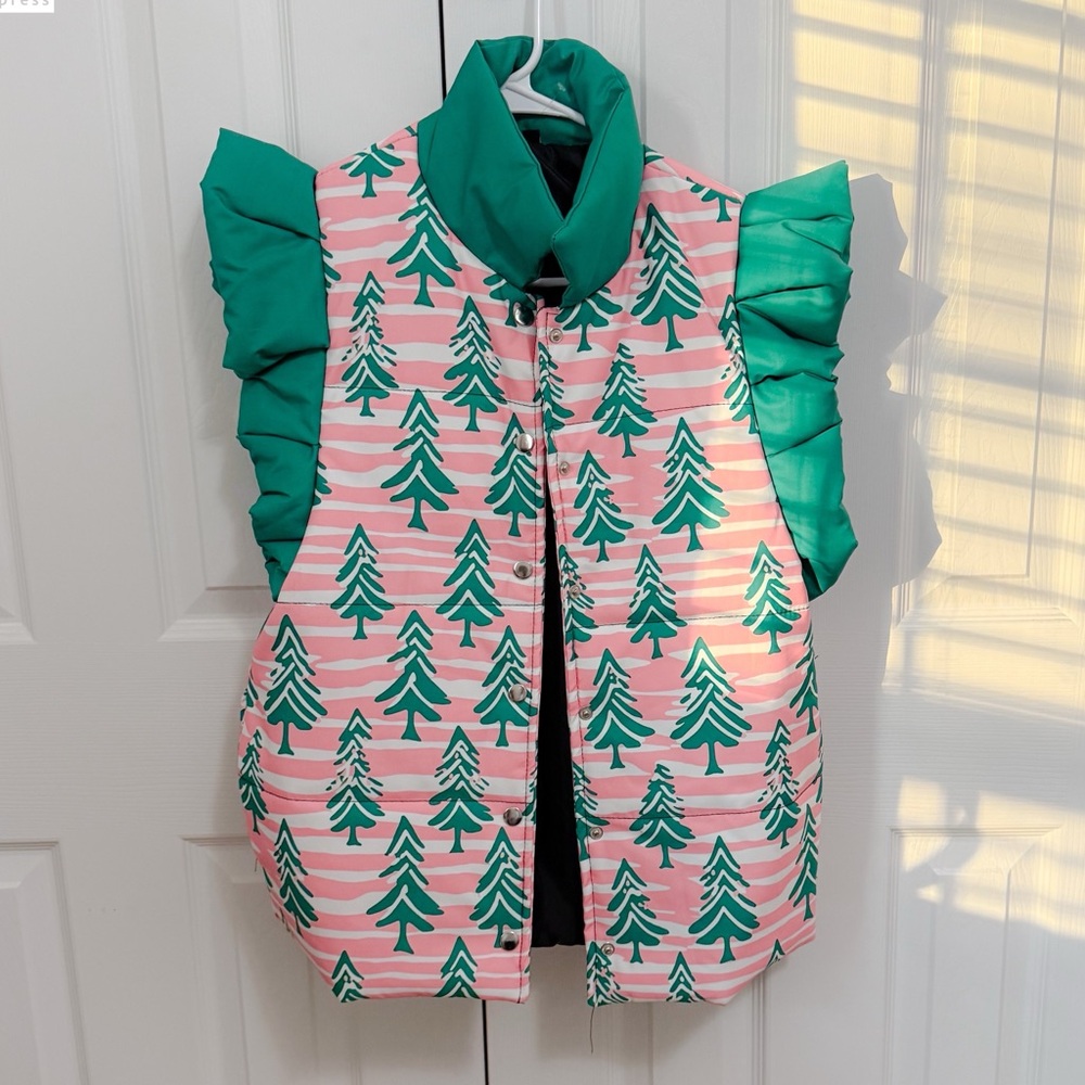 Boutique Pink and Green Holiday Puffer Vest Size S